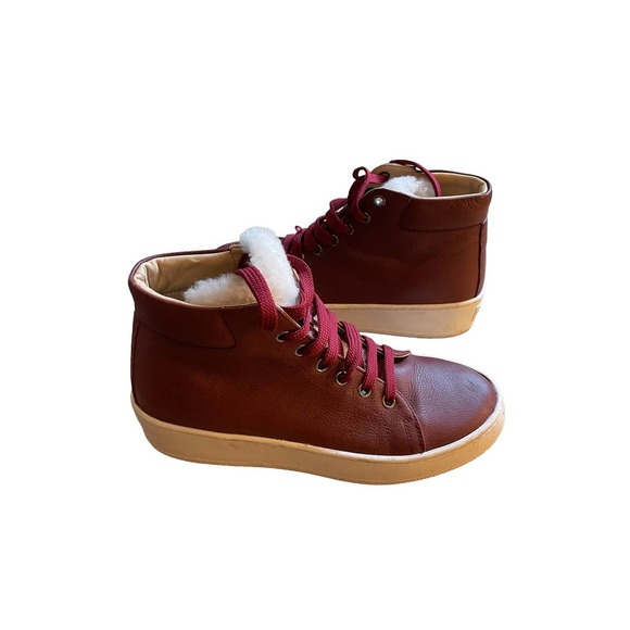 MaiMai Womens Leather High Top Trainer Sneakers Lace-Up Size 6US Burgundy - Picture 3 of 8